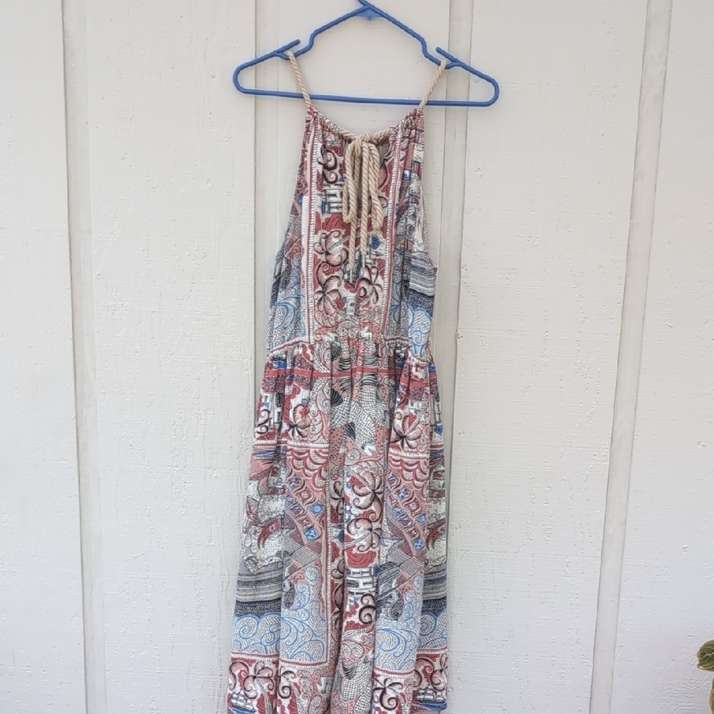 Anthropologie Floreat Castle Lake Dress Large Mini Nautical Sleeveless Rope Neck - Picture 10 of 17